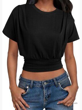 Crop Top with Ruched Waist Short Sleeve T-Shirt